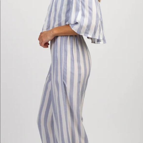 NWT. BLUE & White Striped Off The Shoulder Nautical Jumpsuit. Large. - Picture 4 of 7